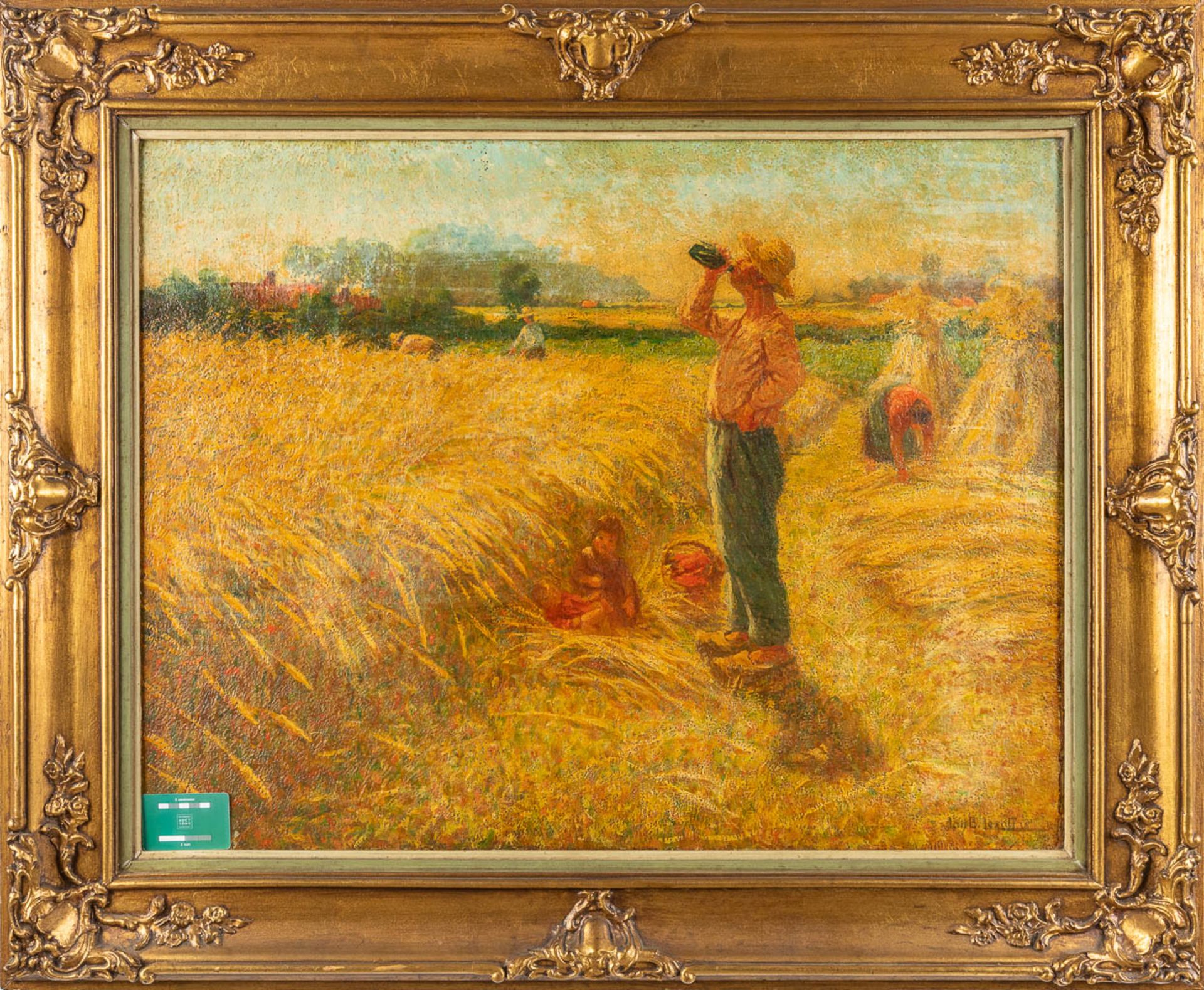 Jan-Baptist LESAFFRE (1864-1926) 'Farmer and family in the field' oil on panel. (W:90 x H:70 cm) - Image 2 of 10