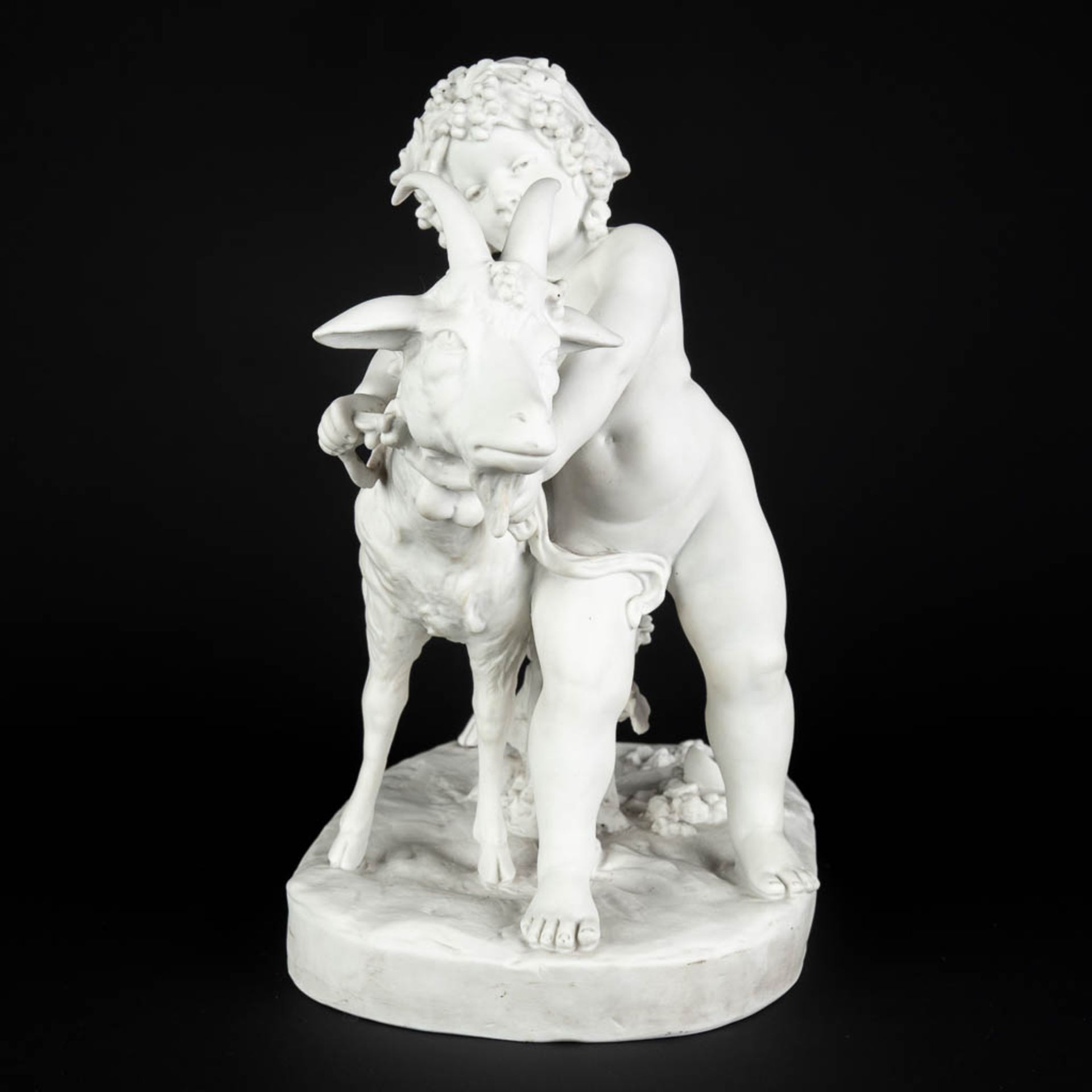 FAGOTTO (XIX-XX) 'Child with a ram' Bisque porcelain, marked Sèvres, Paris. (D:19 x W:33 x H:32 cm) - Image 3 of 12