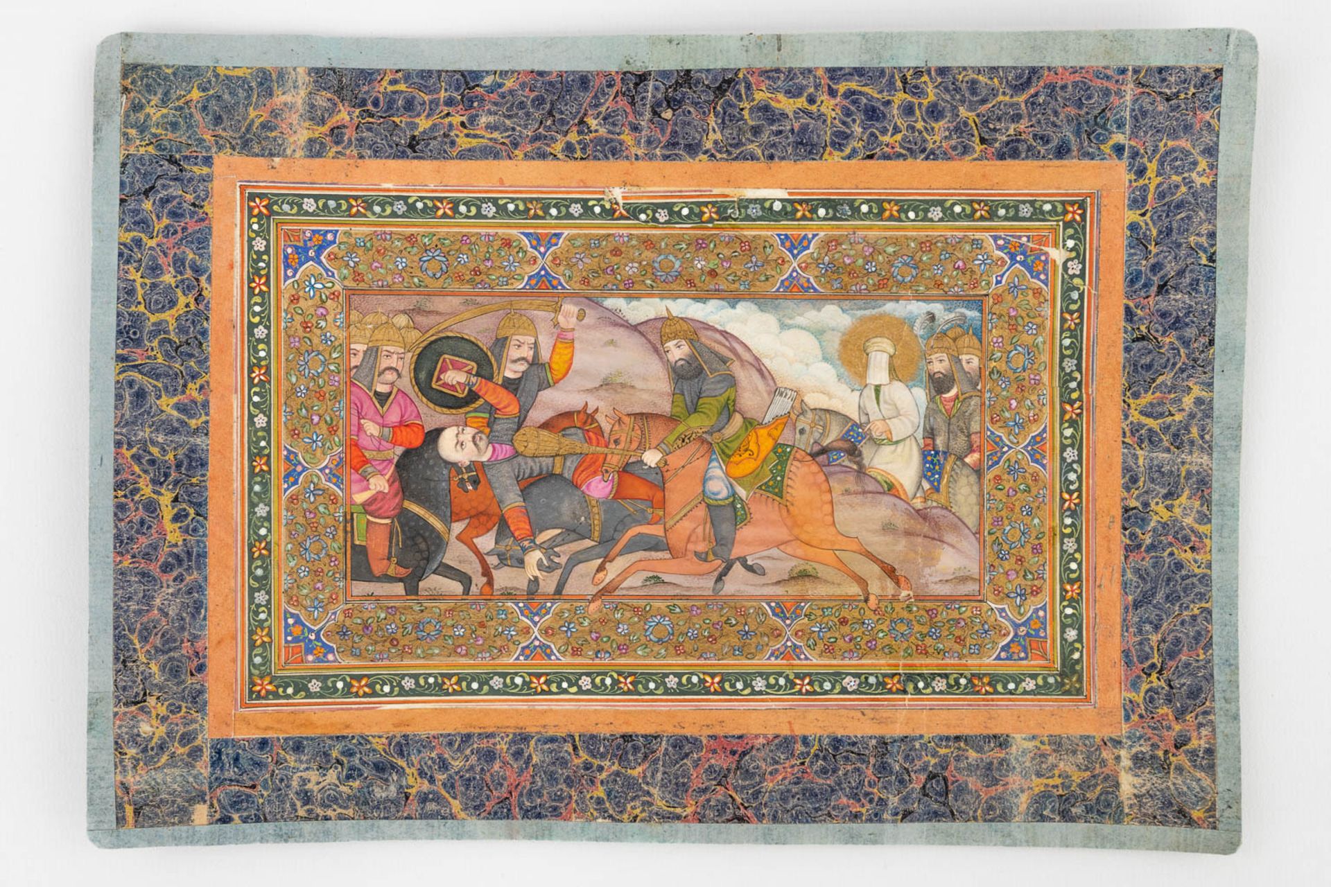 A Qajar miniature painting of the Karbala battle, Persia, 19th C. (W:25,5 x H:18 cm) - Image 7 of 7