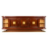 Decoene, an exceptional sideboard with gilt bronze plaques. Circa 1950. (D:50 x W:300 x H:100 cm)