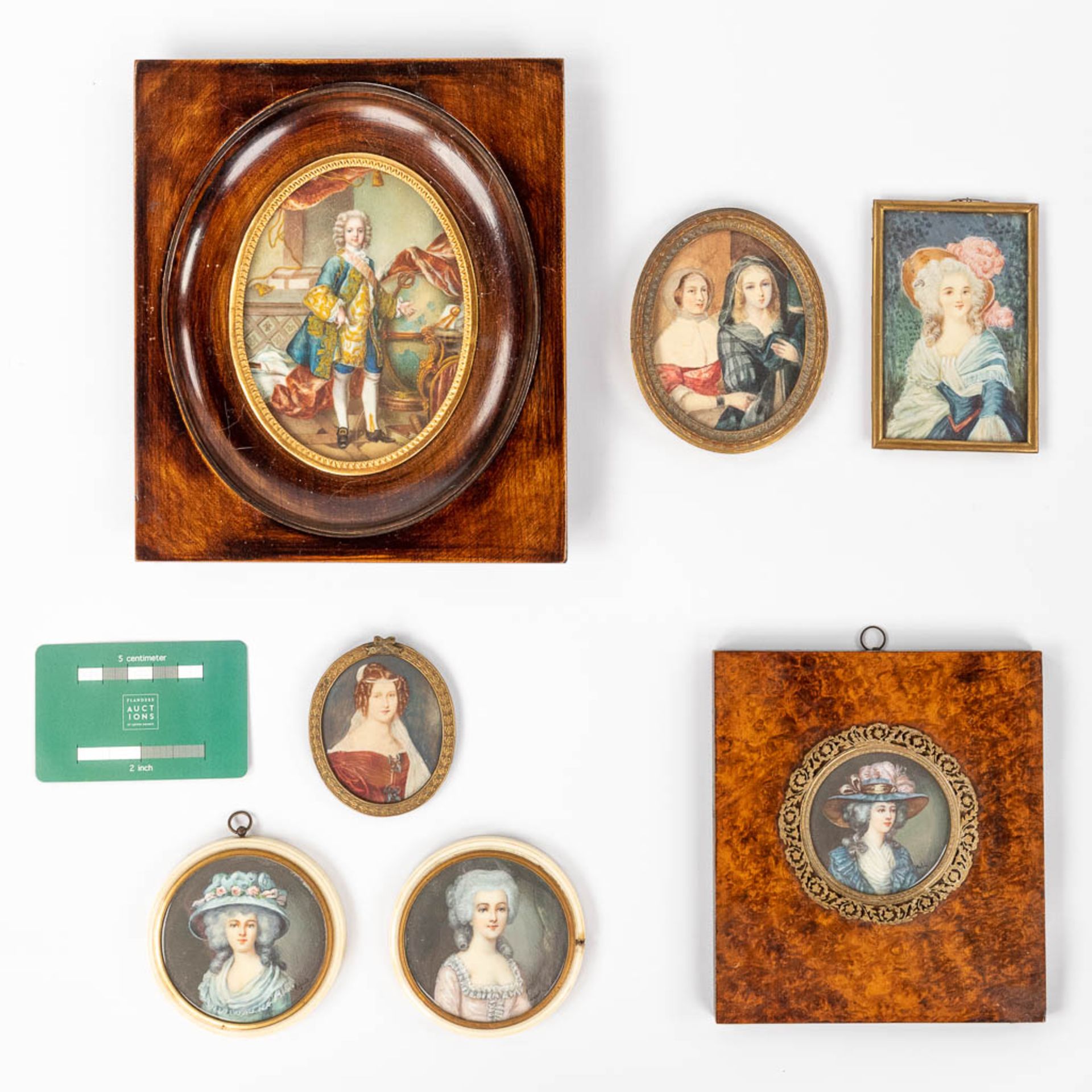 Seven miniature framed paintings, 19th C. (W:17 x H:20 cm) - Image 2 of 13