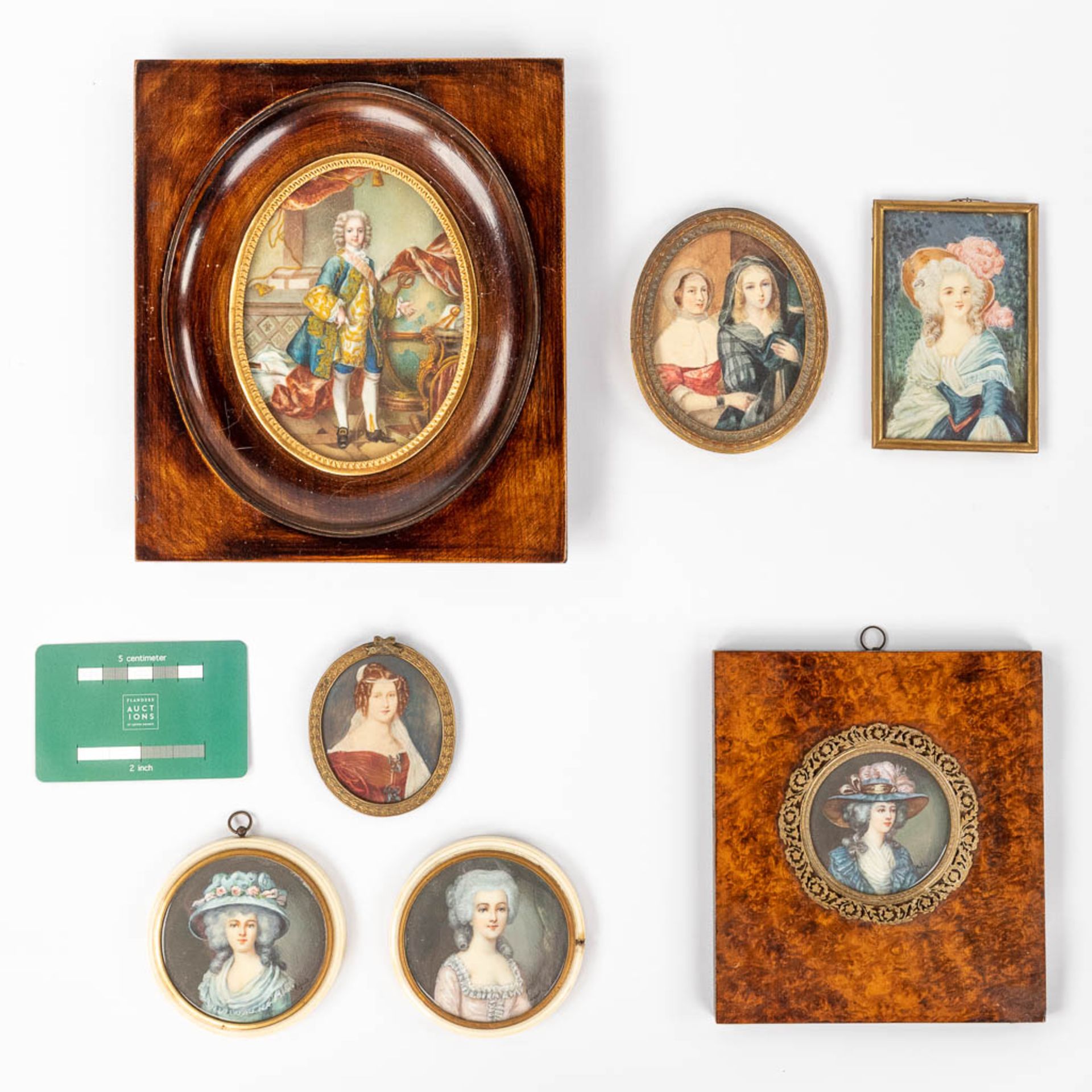 Seven miniature framed paintings, 19th C. (W:17 x H:20 cm) - Bild 2 aus 13