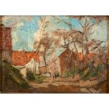 An antique painting 'Village in the spring' oil on panel. 19th C. (W:26 x H:20 cm)