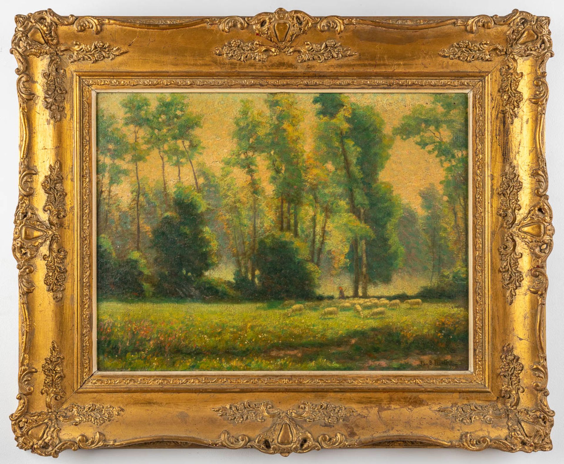 Jan-Baptist LESAFFRE (1864-1926) 'Sheep in a landscape' oil on panel. 1919 (W:72 x H:54 cm) - Bild 3 aus 7