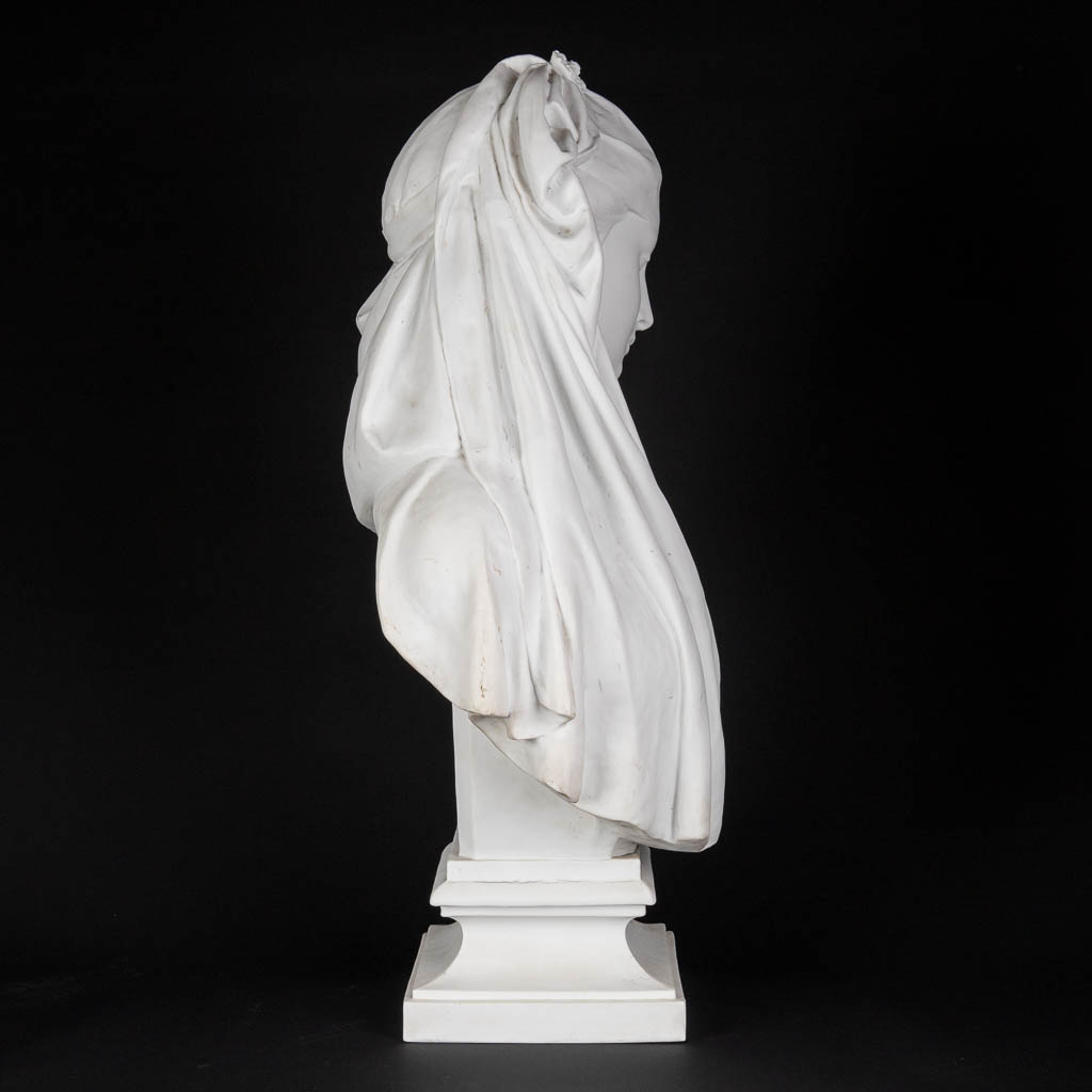 CARRIER-BELLEUSE (1824-1887) 'Bust of a lady' bisque porcelain. (D:23 x W:37 x H:66 cm) - Image 6 of 12