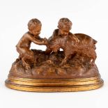 Giuseppe D'ASTE (1881-1945) 'Two satyrs with a goat' patinated terracotta (D:22 x W:40 x H:28 cm)