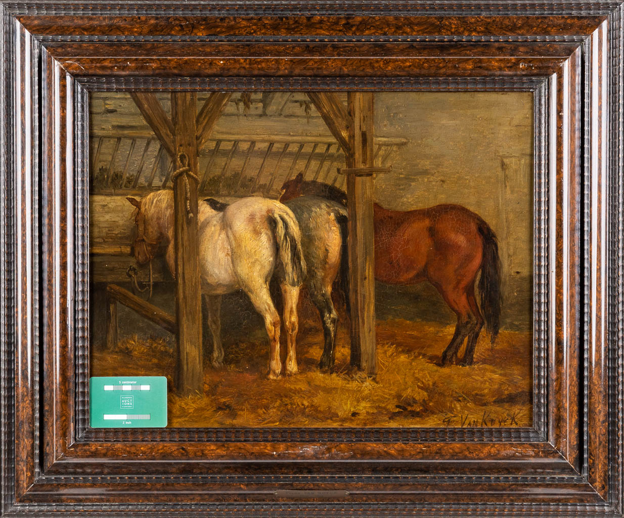 Frans Pieter VAN KUYCK (1852-1915) 'Horses in the stable' oil on panel. (W:50 x H:39 cm) - Image 2 of 6