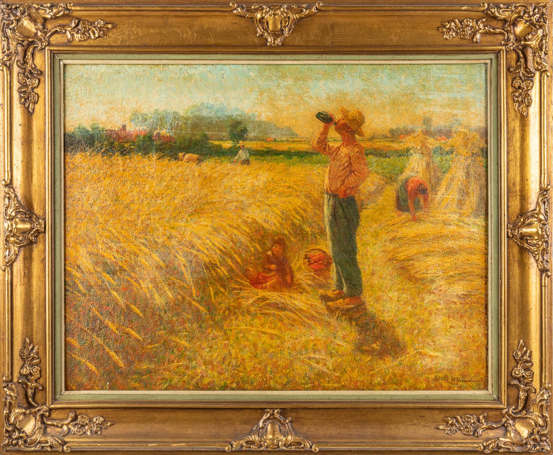 Jan-Baptist LESAFFRE (1864-1926) 'Farmer and family in the field' oil on panel. (W:90 x H:70 cm) - Image 3 of 10