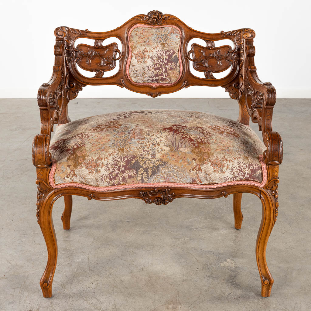 An antique 3-piece salon suite, sculptured wood in Louis XV style. Circa 1900. (D:50 x W:70 x H:79 c - Image 3 of 18