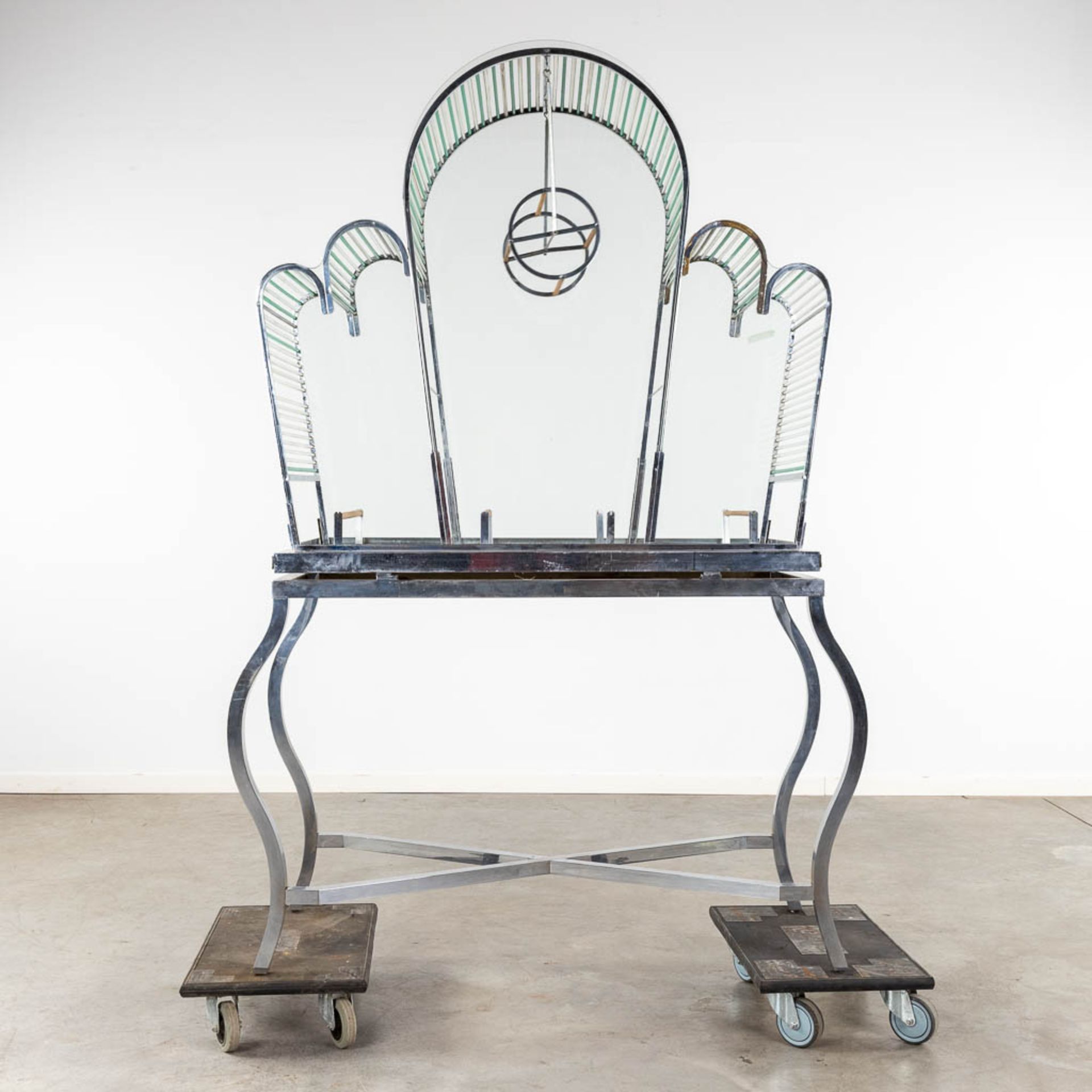 A large birdcage, chrome and glass, circa 1950. (D:53 x W:128 x H:186 cm) - Image 6 of 12