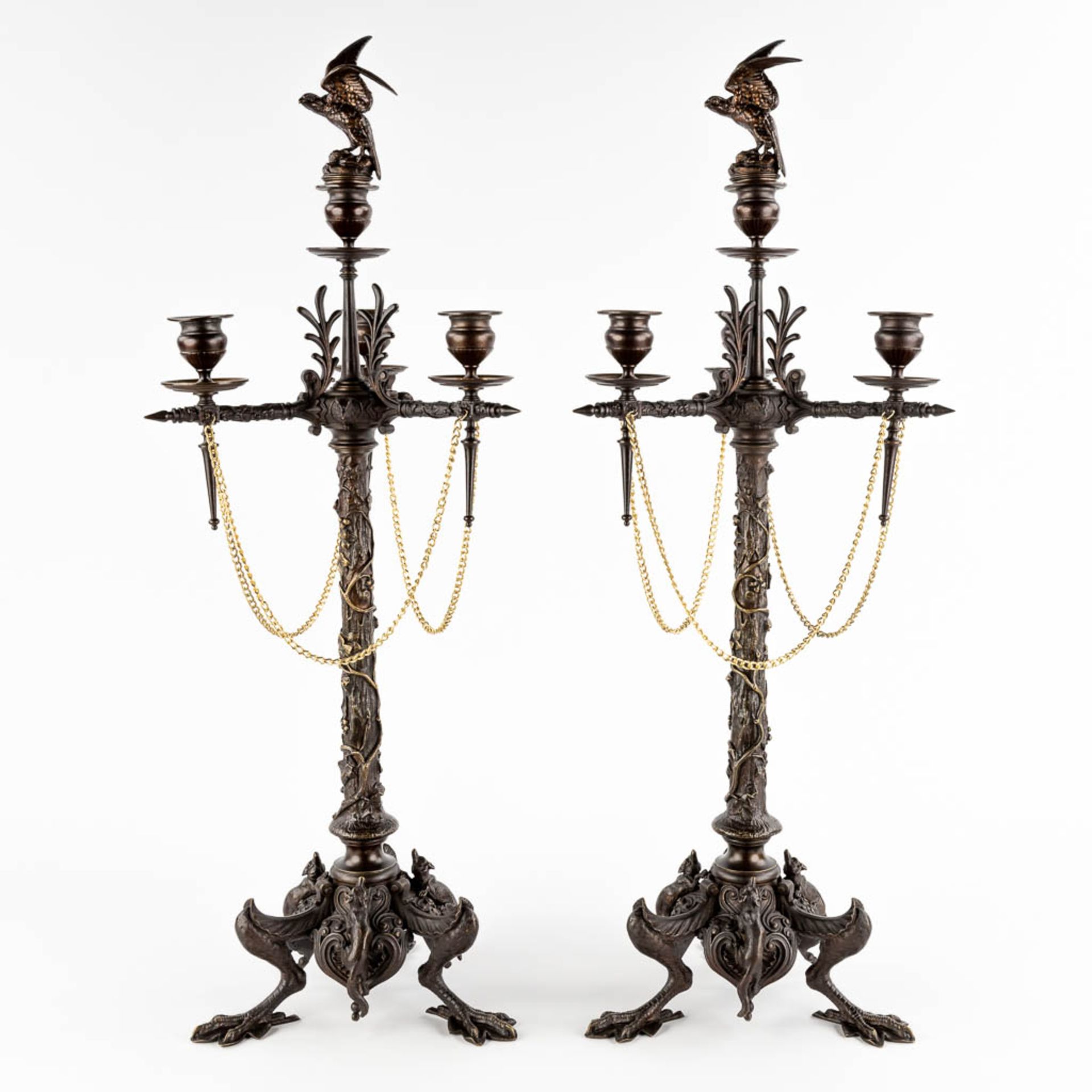 Jules MOIGNIEZ (1835-1894) 'Candelabra with birds and foxes' patinated bronze. (H:72 x D:24 cm) - Image 3 of 14