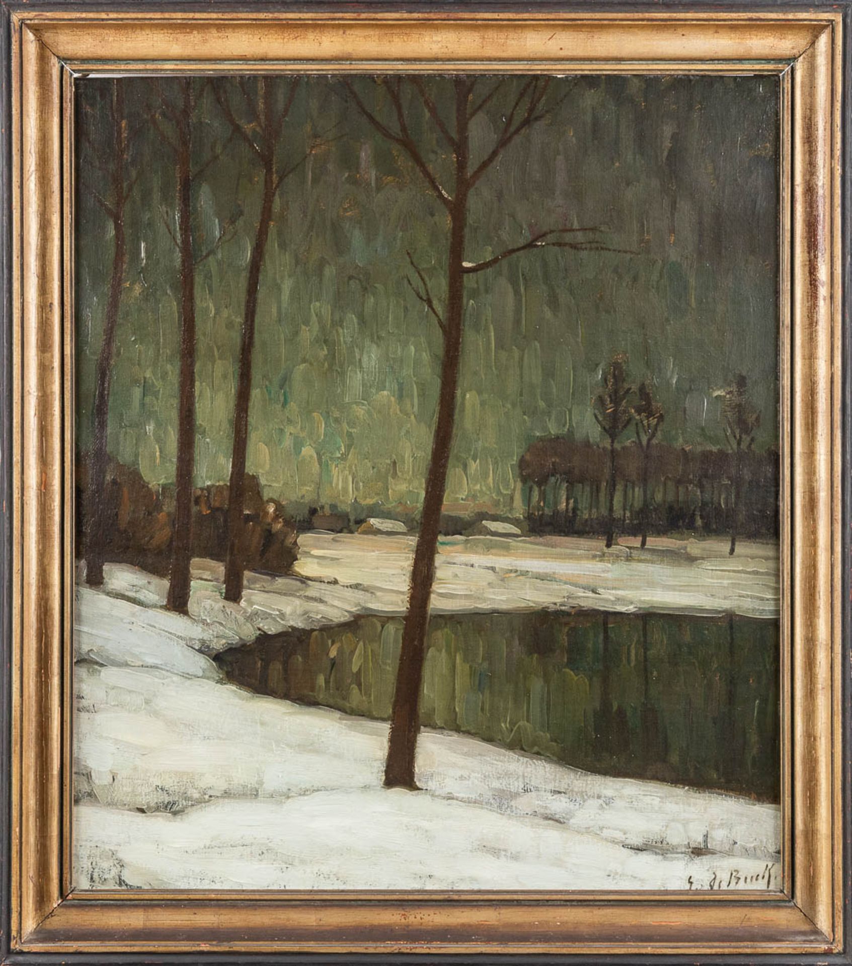 Evariste DE BUCK (1892-1974) 'Snow near the Lys' oil on canvas. (W:70 x H:80 cm) - Bild 3 aus 7