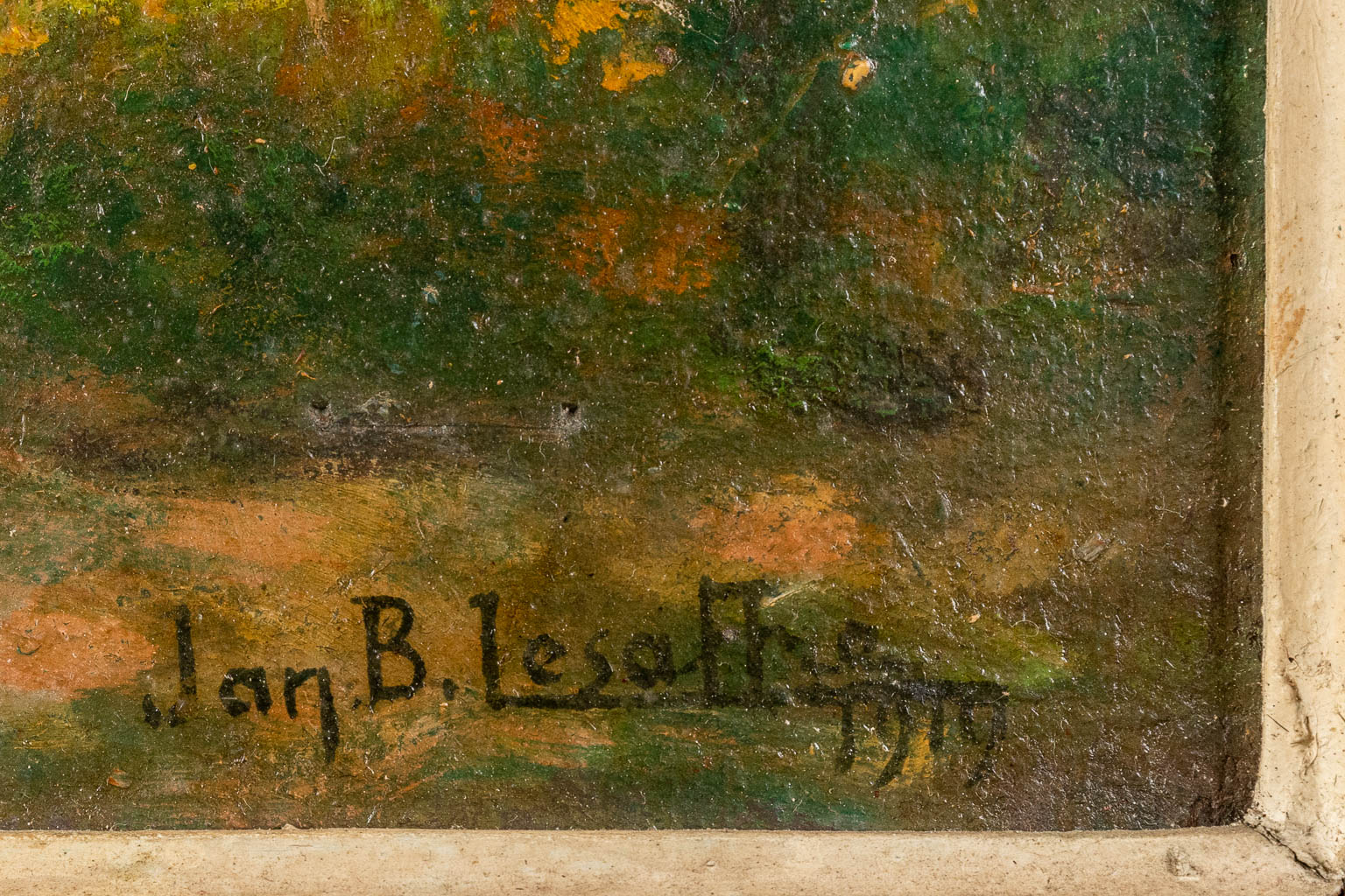 Jan-Baptist LESAFFRE (1864-1926) 'Sheep in a landscape' oil on panel. 1919 (W:72 x H:54 cm) - Image 6 of 7