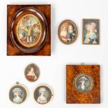 Seven miniature framed paintings, 19th C. (W:17 x H:20 cm)