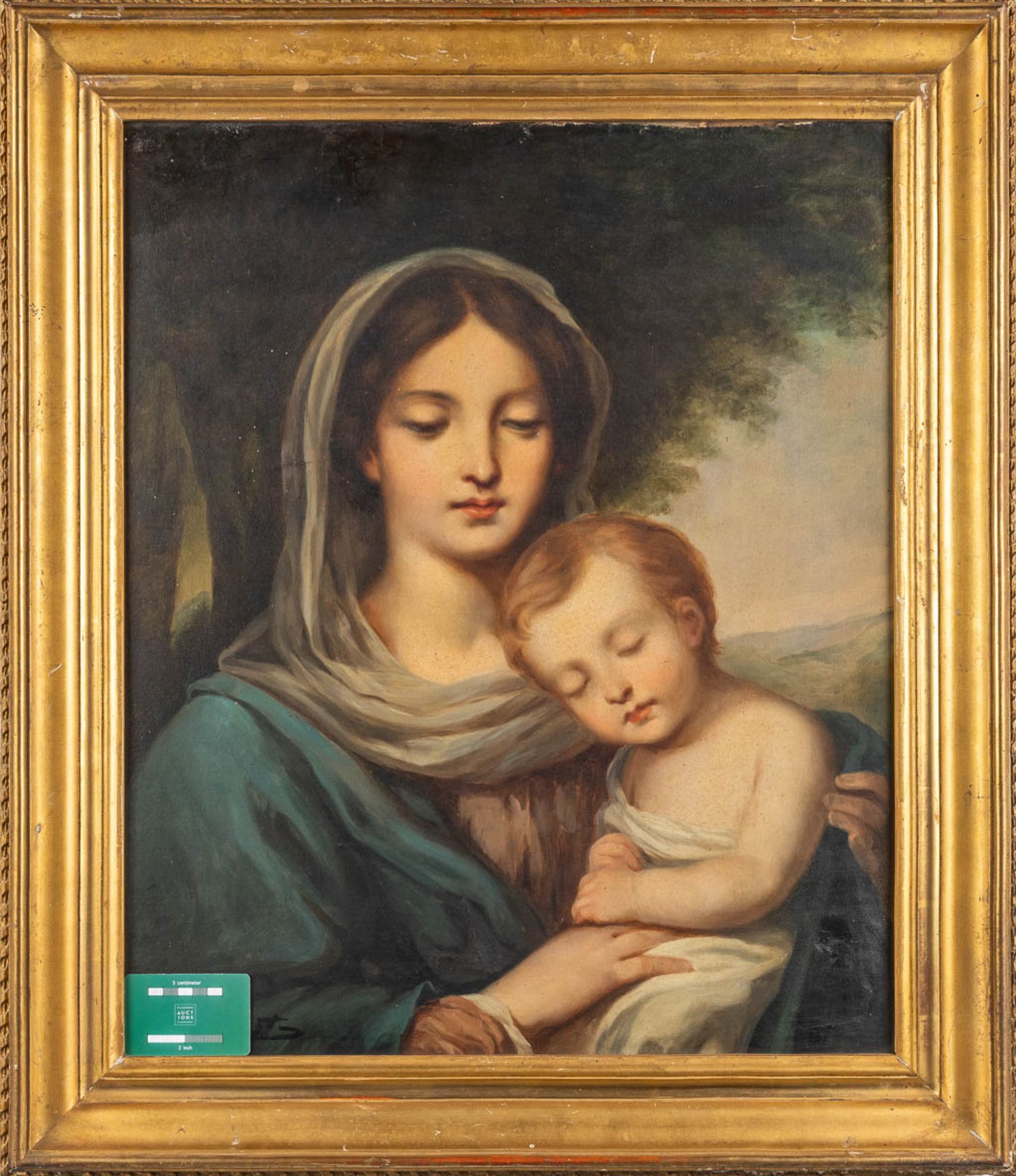 A painting 'Mother and child' oil on canvas. 19de eeuw. (W:54 x H:65 cm) - Image 2 of 9