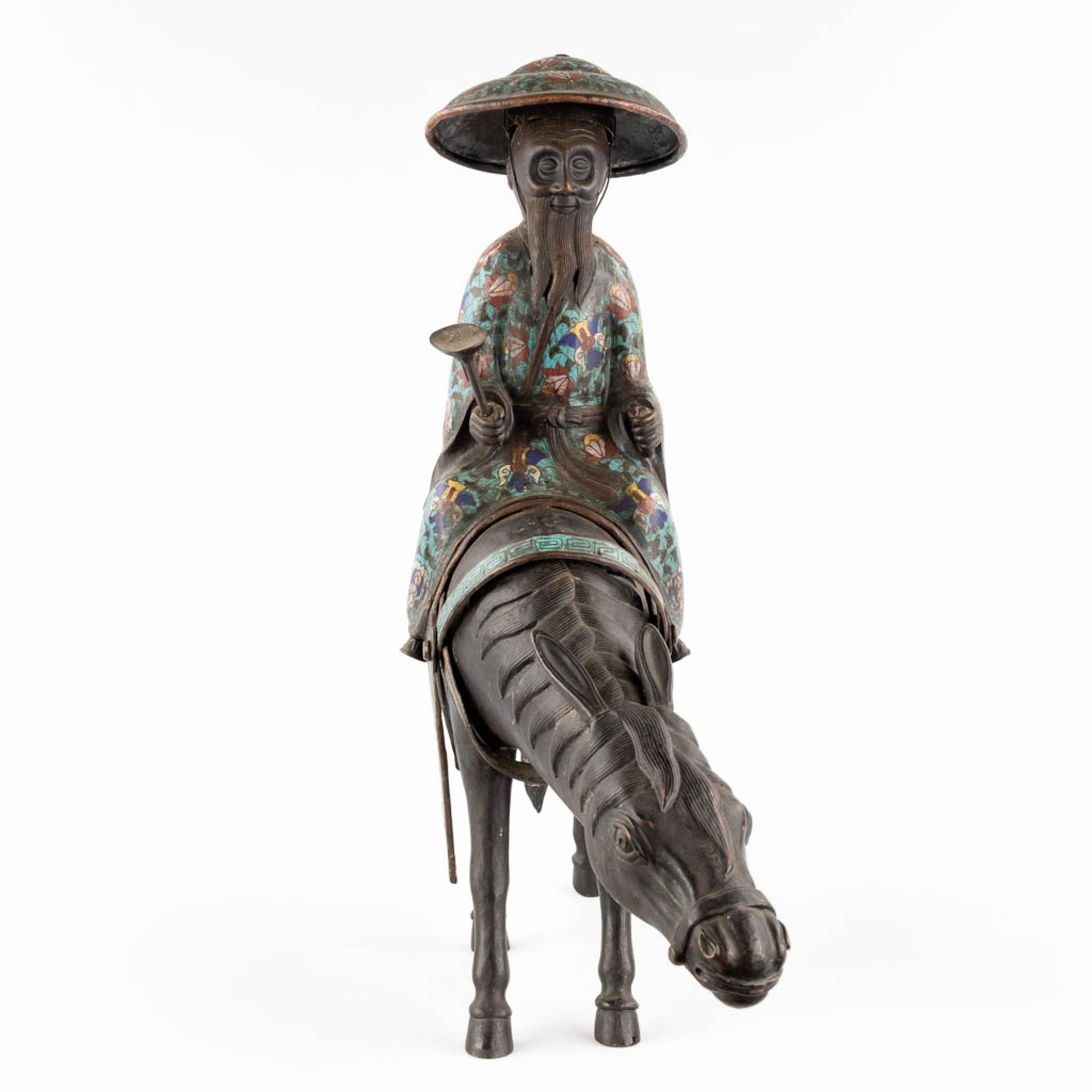 A Japanese figure of Lao Zi seated on a mule, Champslevé bronze. Possibly Meji period. (D:18 x W:55  - Bild 6 aus 12