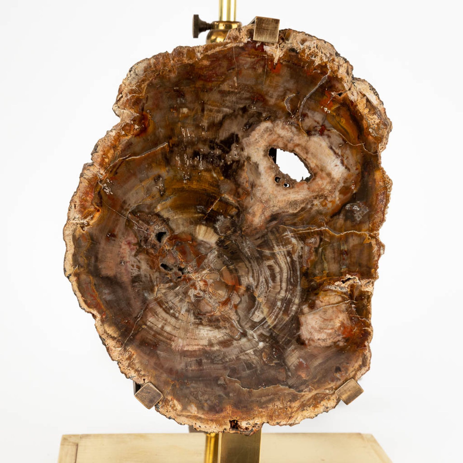 A table lamp with a fossilized tree trunk, circa 1980. (H:57 cm) - Image 7 of 13