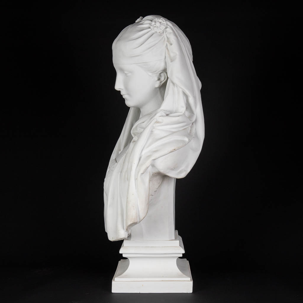 CARRIER-BELLEUSE (1824-1887) 'Bust of a lady' bisque porcelain. (D:23 x W:37 x H:66 cm) - Image 4 of 12