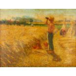 Jan-Baptist LESAFFRE (1864-1926) 'Farmer and family in the field' oil on panel. (W:90 x H:70 cm)