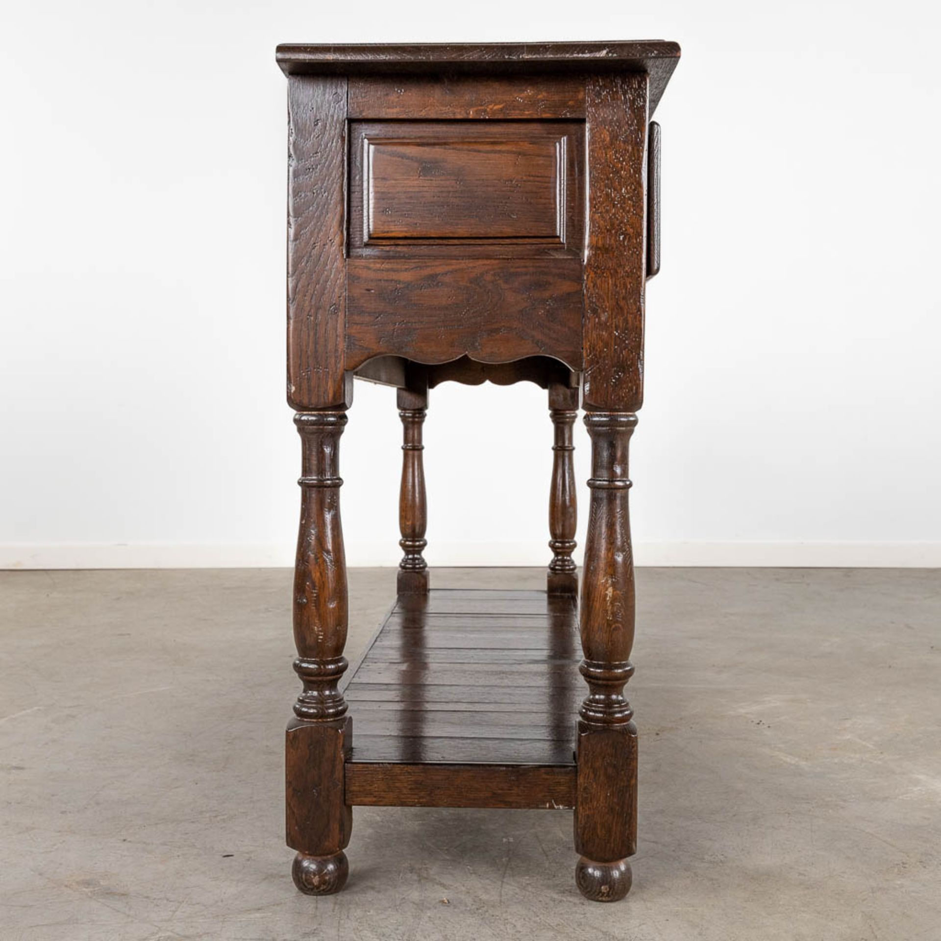 An English console table with 3 drawers. 20th C. (D:35 x W:120 x H:77 cm) - Image 5 of 8