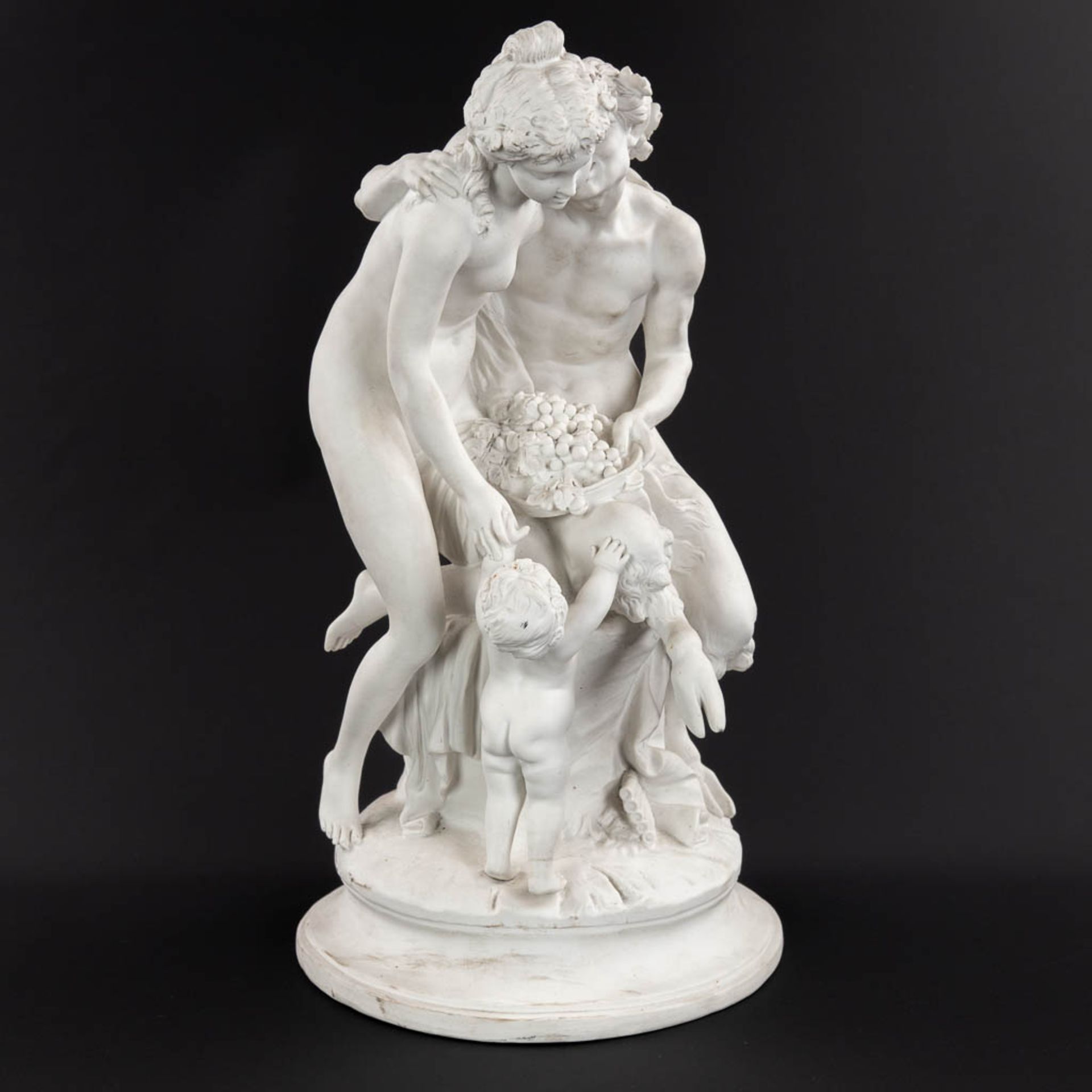 CLODION (1738-1814)(after) 'Satyr, Nymph and putto' bisque porcelain, marked Sèvres. (H:43 x D:25 cm - Image 3 of 14