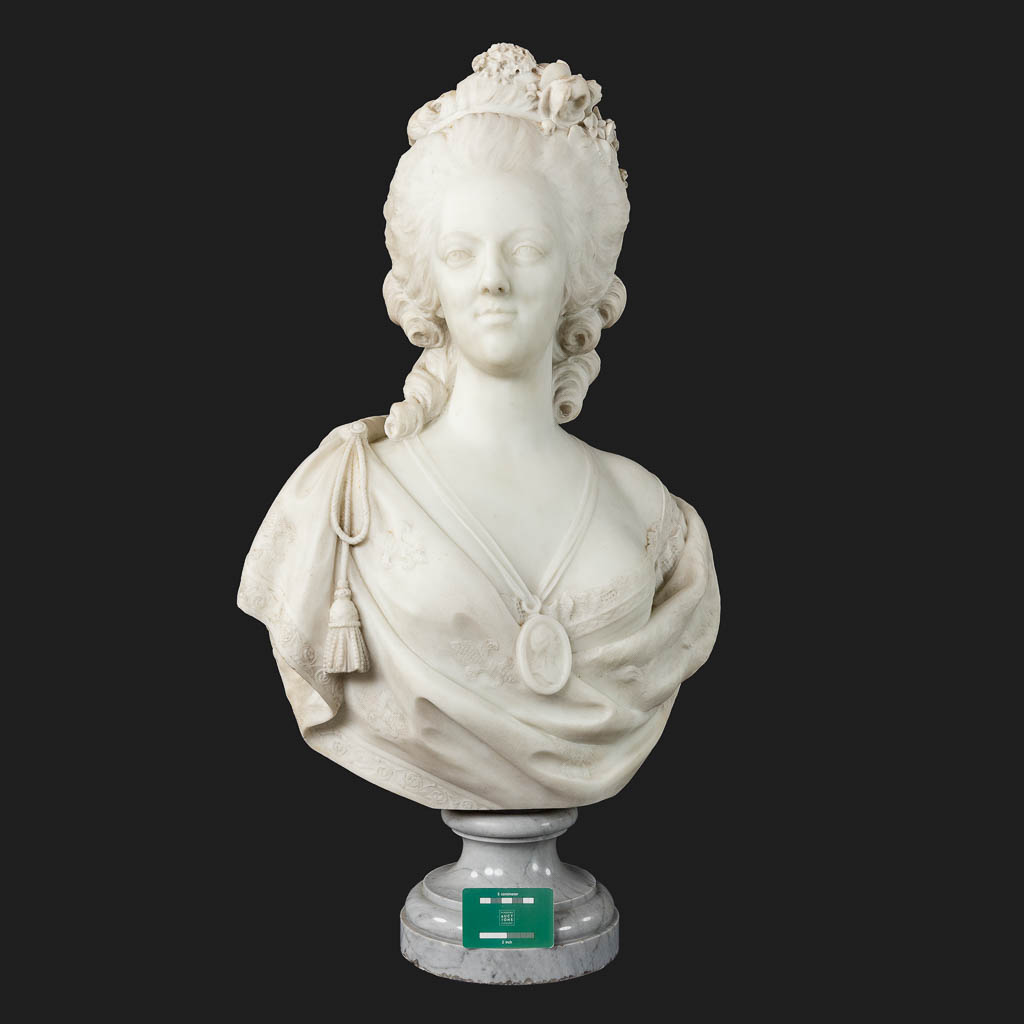 Simon Louis BOIZOT (1743-1809)(after) 'Marie Antoinette' sculptured Carrara marble. 19th C. (D:28 x - Image 2 of 9