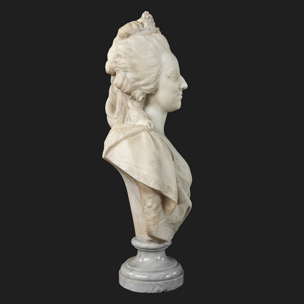 Simon Louis BOIZOT (1743-1809)(after) 'Marie Antoinette' sculptured Carrara marble. 19th C. (D:28 x - Image 4 of 9