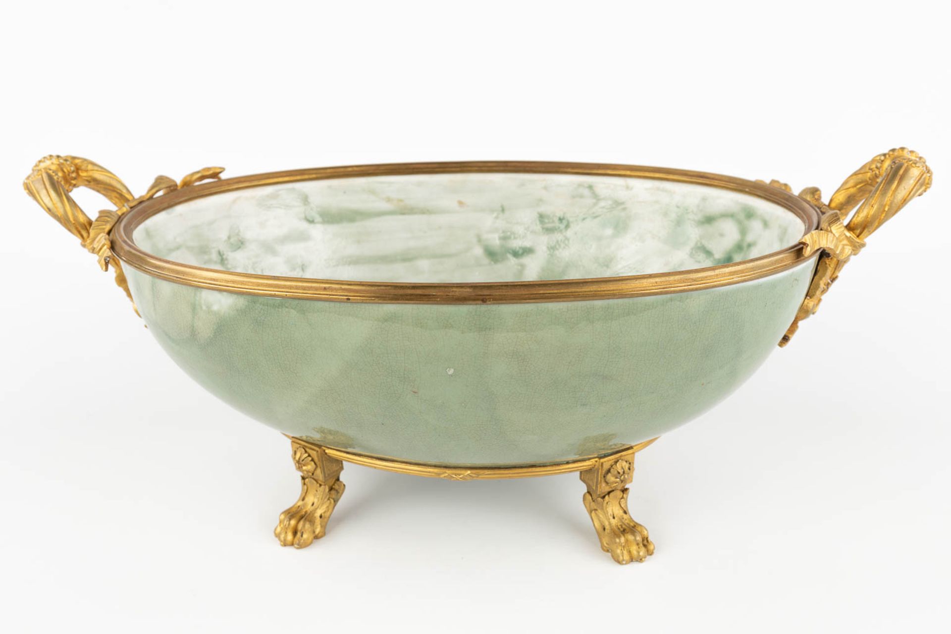 A large bowl mounted with gilt bronze. Glazed stoneware. (D:26 x W:47 x H:20 cm) - Image 5 of 10