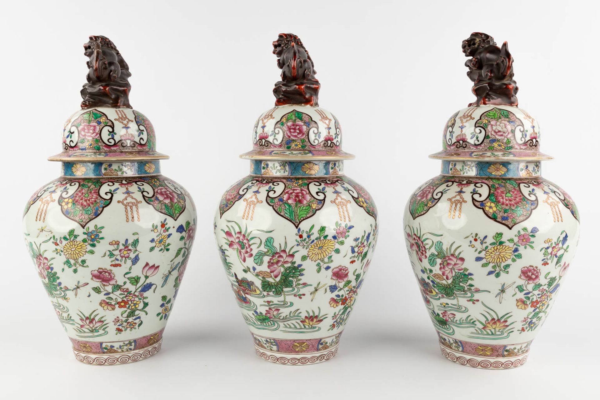 Samson, a 5-piece Kaststel, vases with lid and trumpet vases. Chinoiserie decor. (H:43 x D:21 cm) - Image 7 of 21