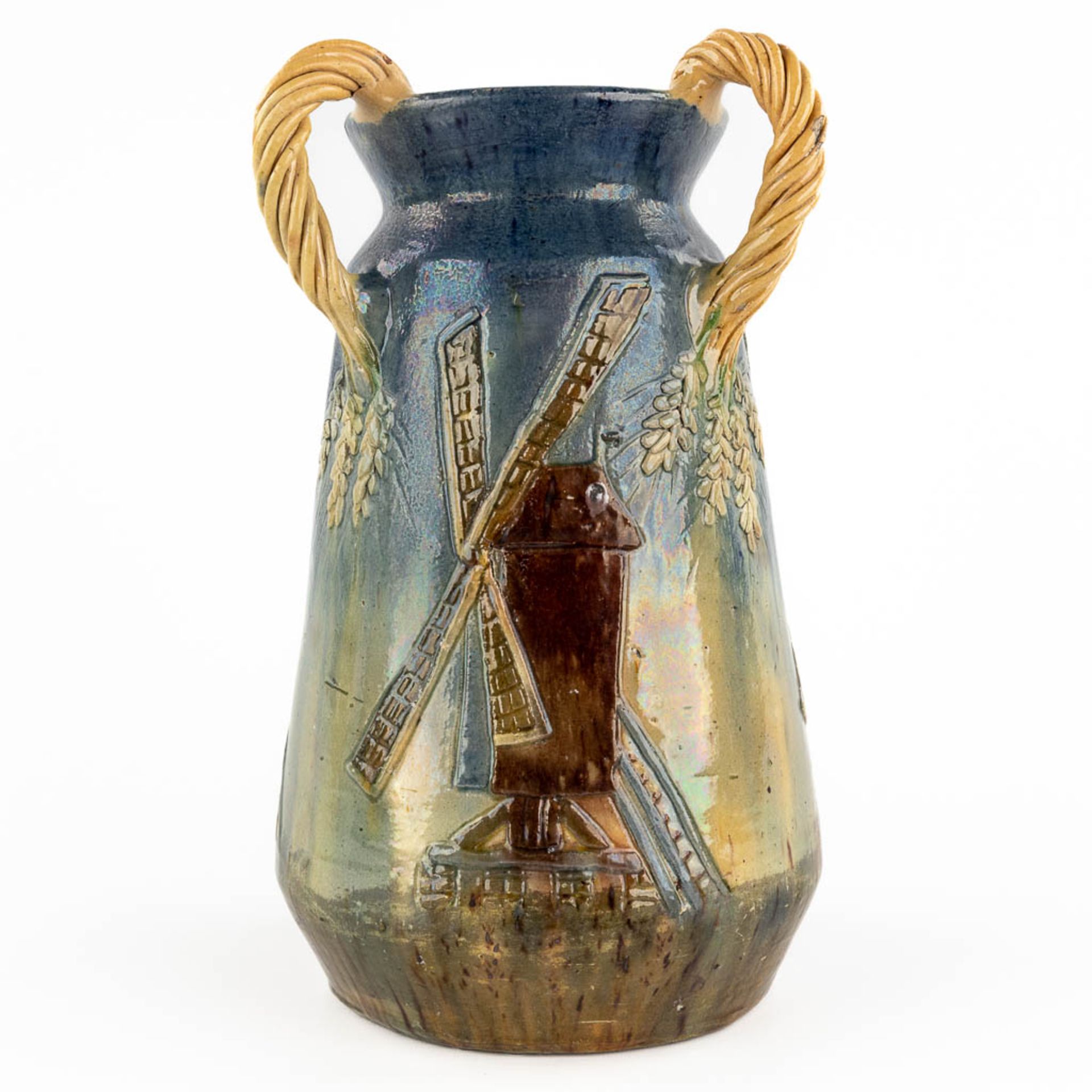 A vase, Flemish Earthenware, decorated with a windmill, Torhout. (H:31 x D:18 cm) - Bild 5 aus 12