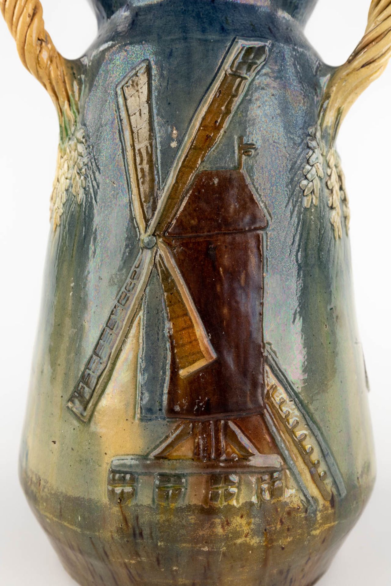 A vase, Flemish Earthenware, decorated with a windmill, Torhout. (H:31 x D:18 cm) - Bild 9 aus 12