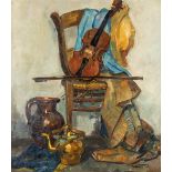 Robert ACKAERT (1929) 'Still life with a violin' oil on canvas. (W:70 x H:80 cm)