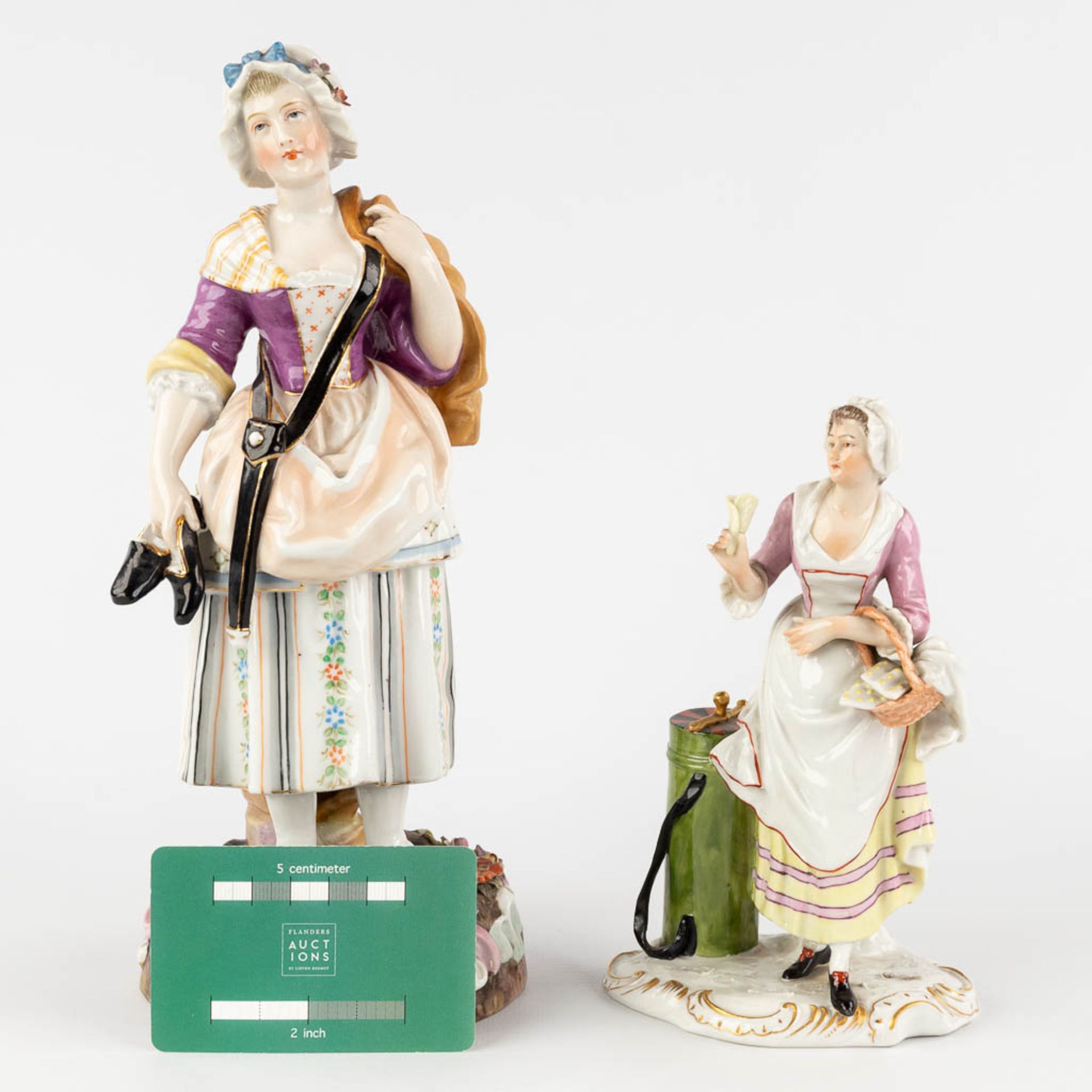 Milan and Ludwigsburg, 2 polychrome porcelain figurines. 19th C. (D:11 x W:12 x H:27 cm) - Bild 2 aus 12