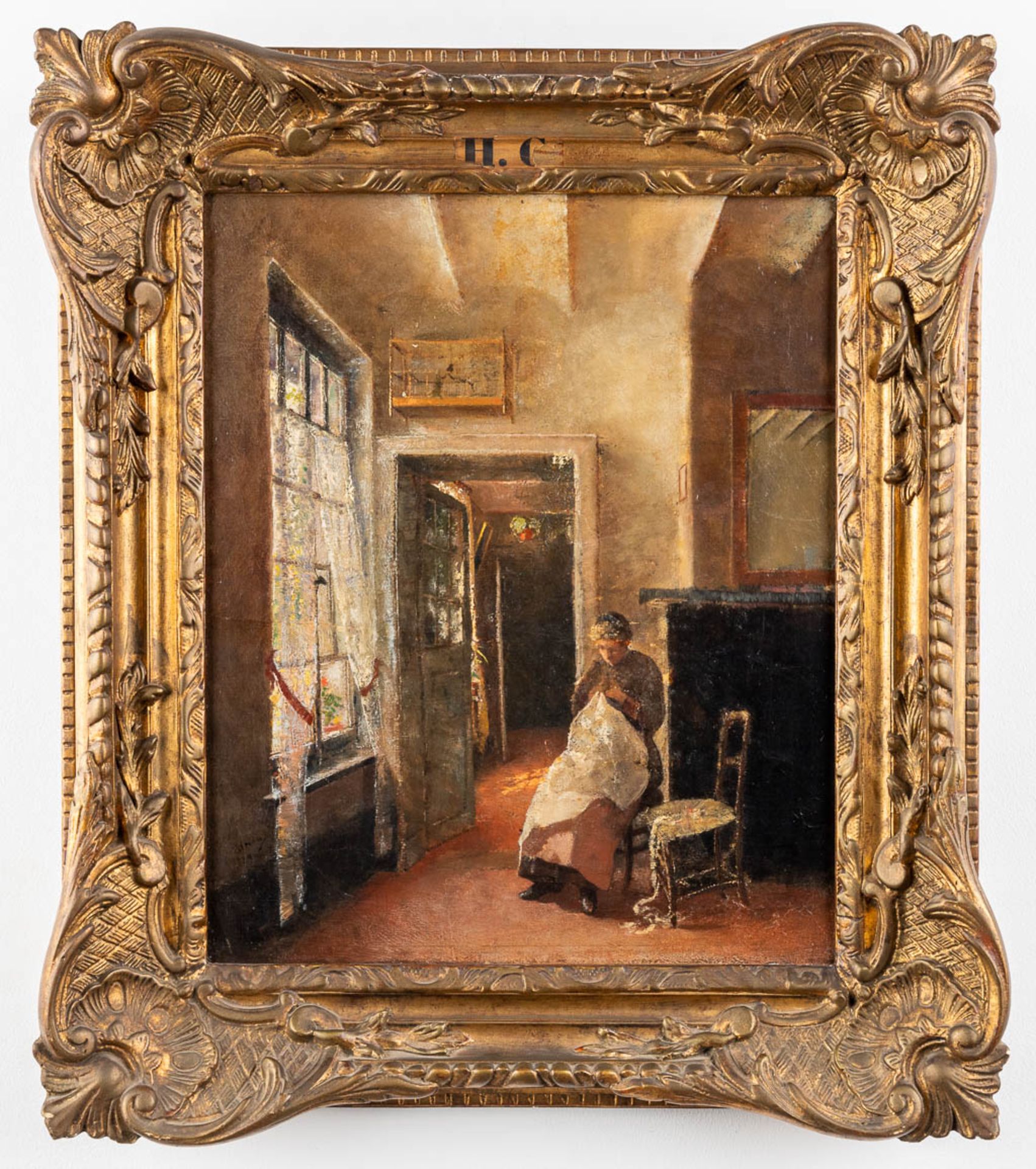 A painting, lady in an interior, oil on canvas. 19th C. (D:45 x W:37 cm) - Bild 3 aus 8