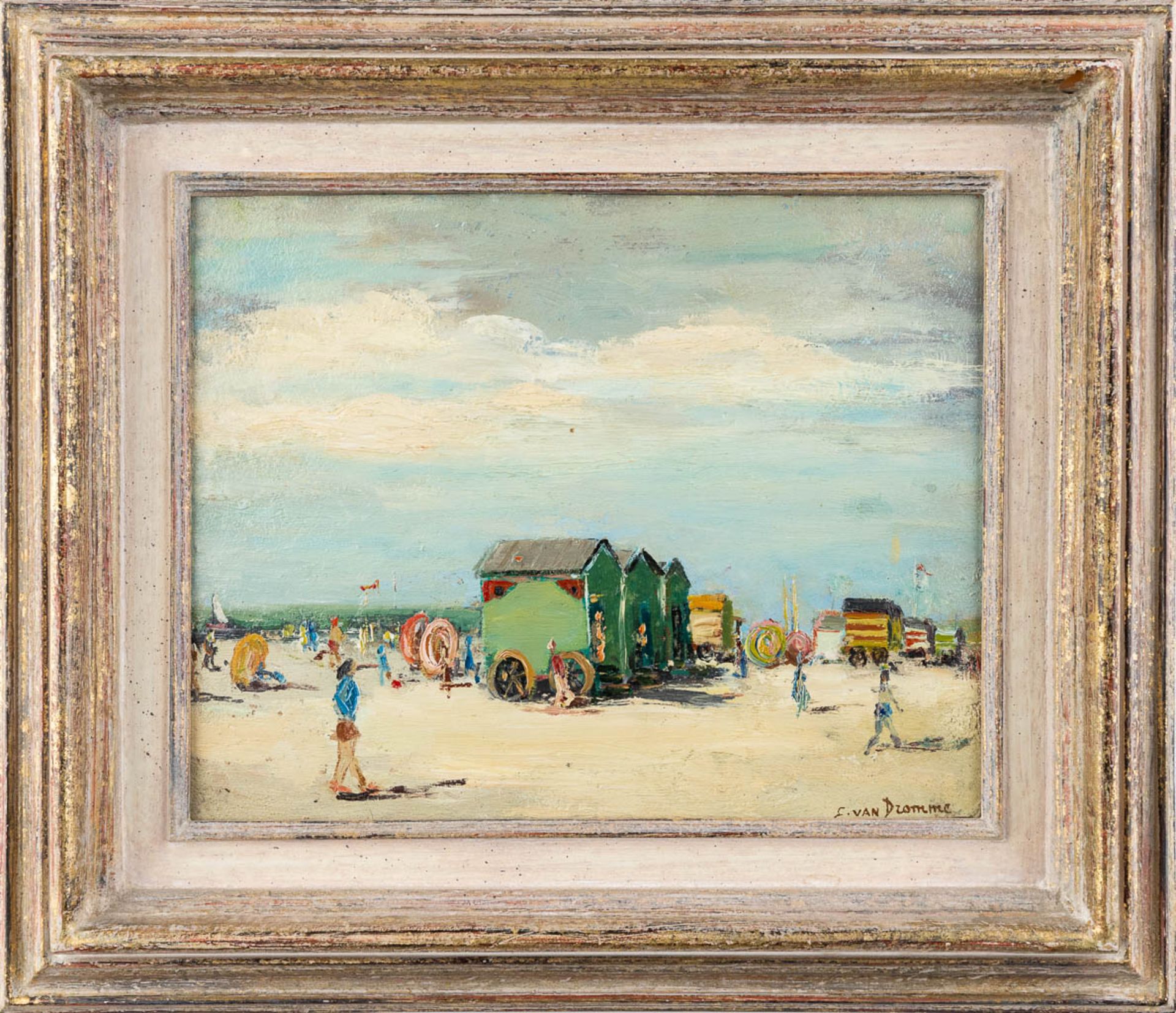 Emiel VAN DROMME (1913-1998) 'Summer beach' oil on panel. (W:30 x H:23 cm) - Bild 3 aus 8