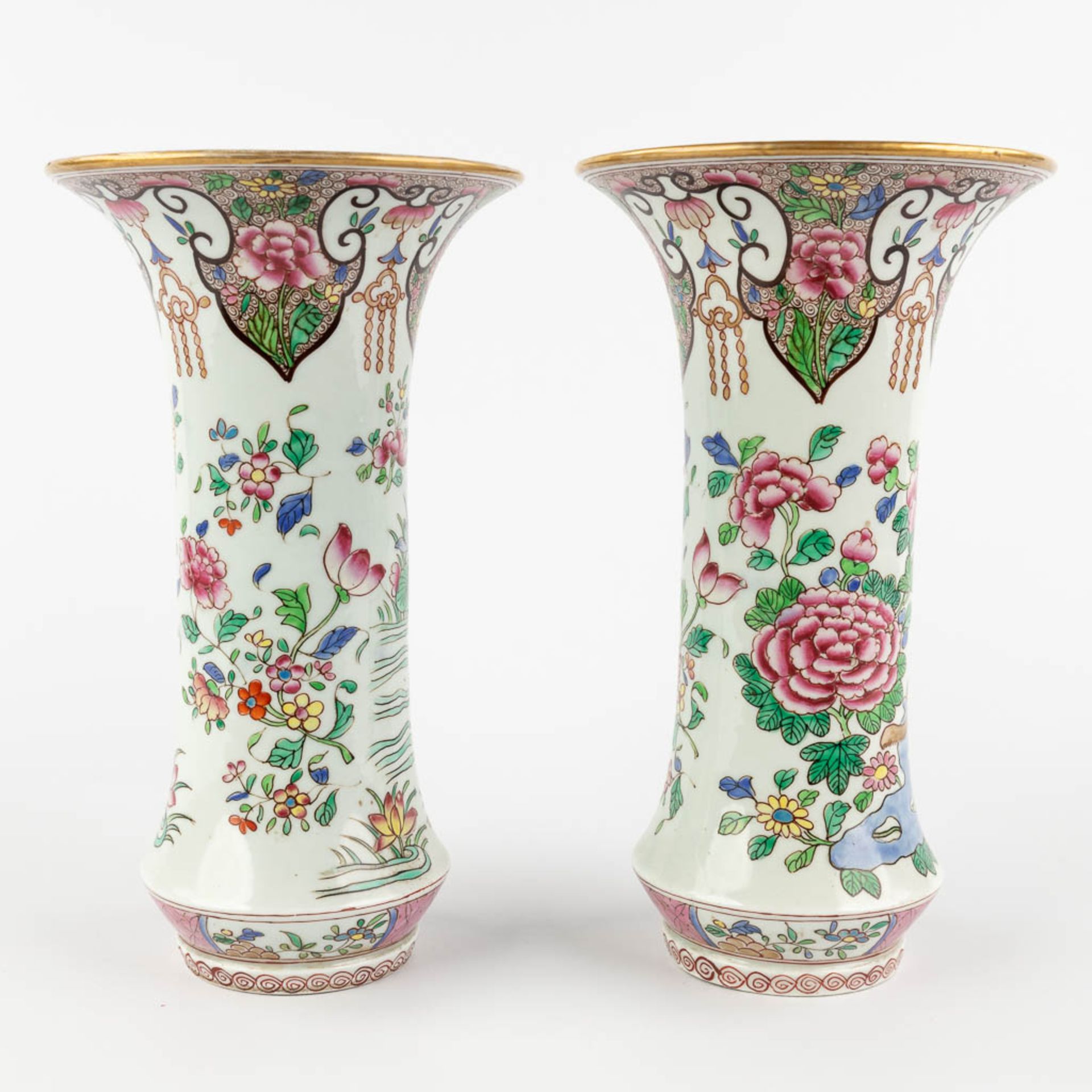 Samson, a 5-piece Kaststel, vases with lid and trumpet vases. Chinoiserie decor. (H:43 x D:21 cm) - Image 18 of 21