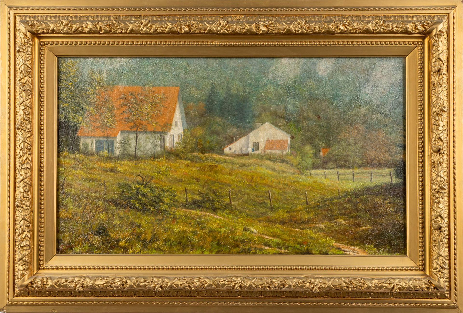 Prosper DE WIT (1862-1951) 'Landscape with a farmhouse' oil on canvas. (W:70 x H:40 cm) - Bild 3 aus 6
