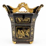 A Chinese carrying case for a teapot, gilt wood with lacquer and dragon figurines. 20th C. (D:24 x W