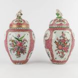 Samson, a pair of Oriental inspired vases with a hand-painted flower decor. (H:27 x D:15 cm)