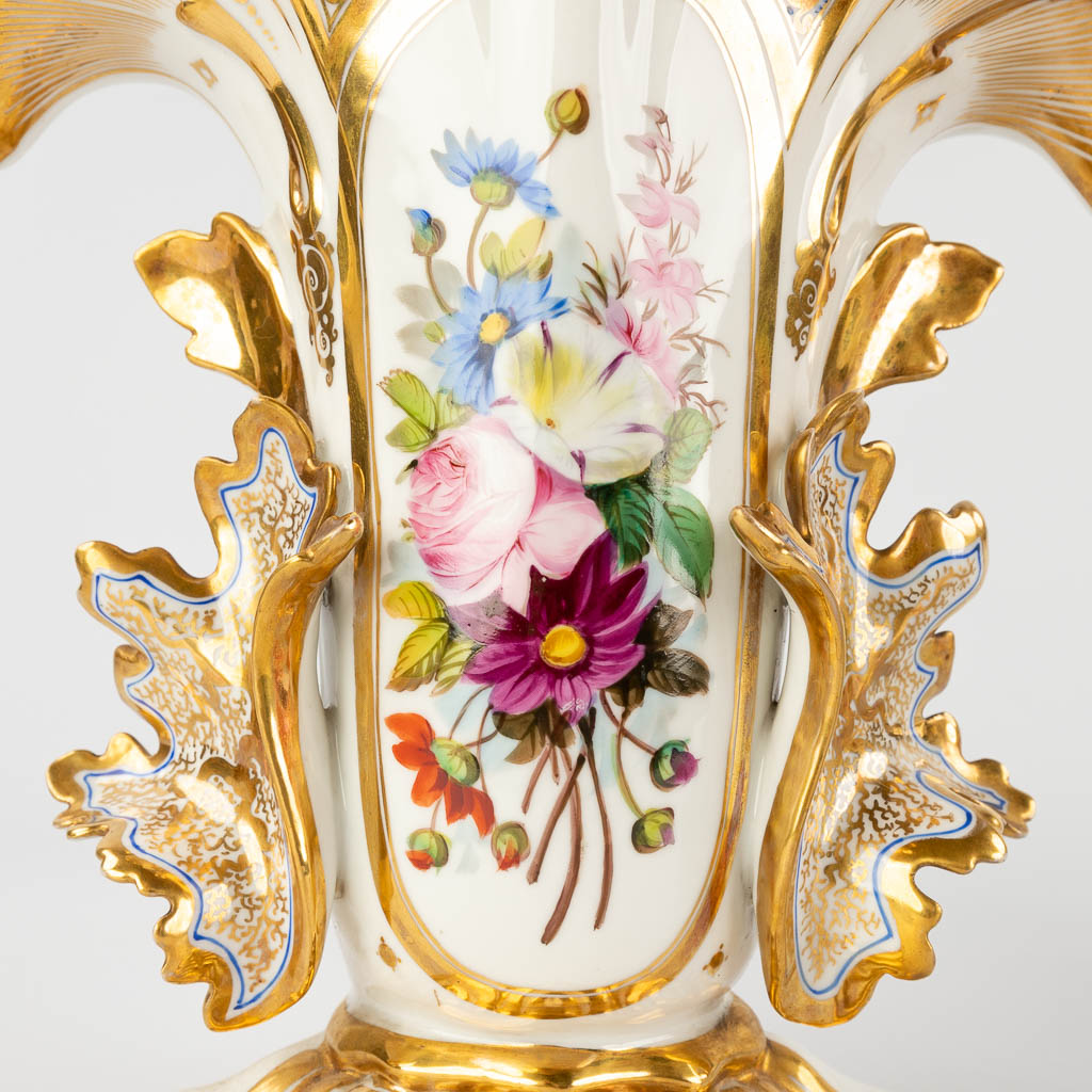 Two pairs of Vieux Bruxelles vases, polychrome porcelain with a hand-painted decor. 19th C. (D:15 x - Image 9 of 17