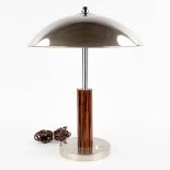 A table lamp, Chrome and wood, probably Germany or The Netharlands, circa 1960. (H:45 x D:35 cm)