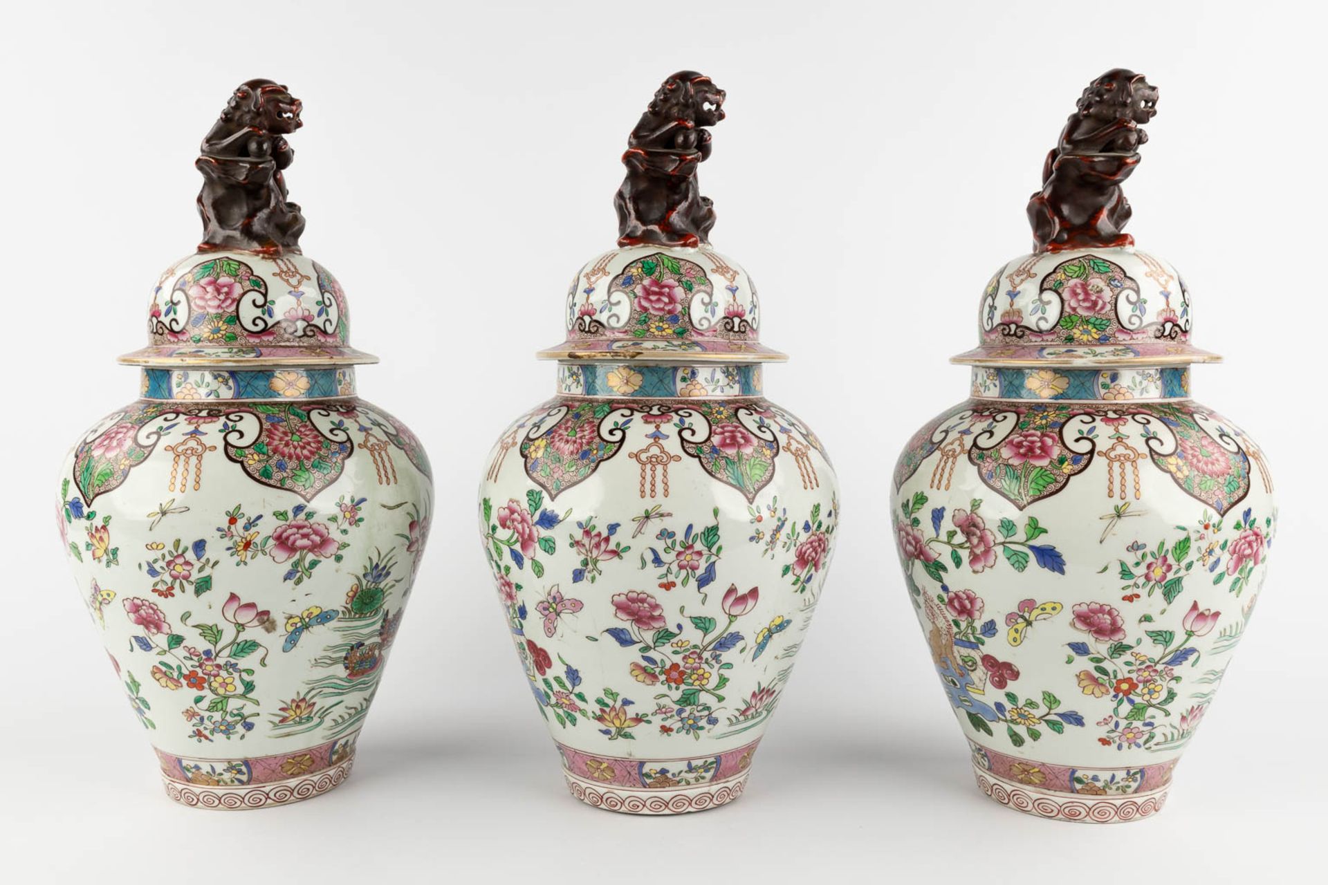 Samson, a 5-piece Kaststel, vases with lid and trumpet vases. Chinoiserie decor. (H:43 x D:21 cm) - Image 5 of 21