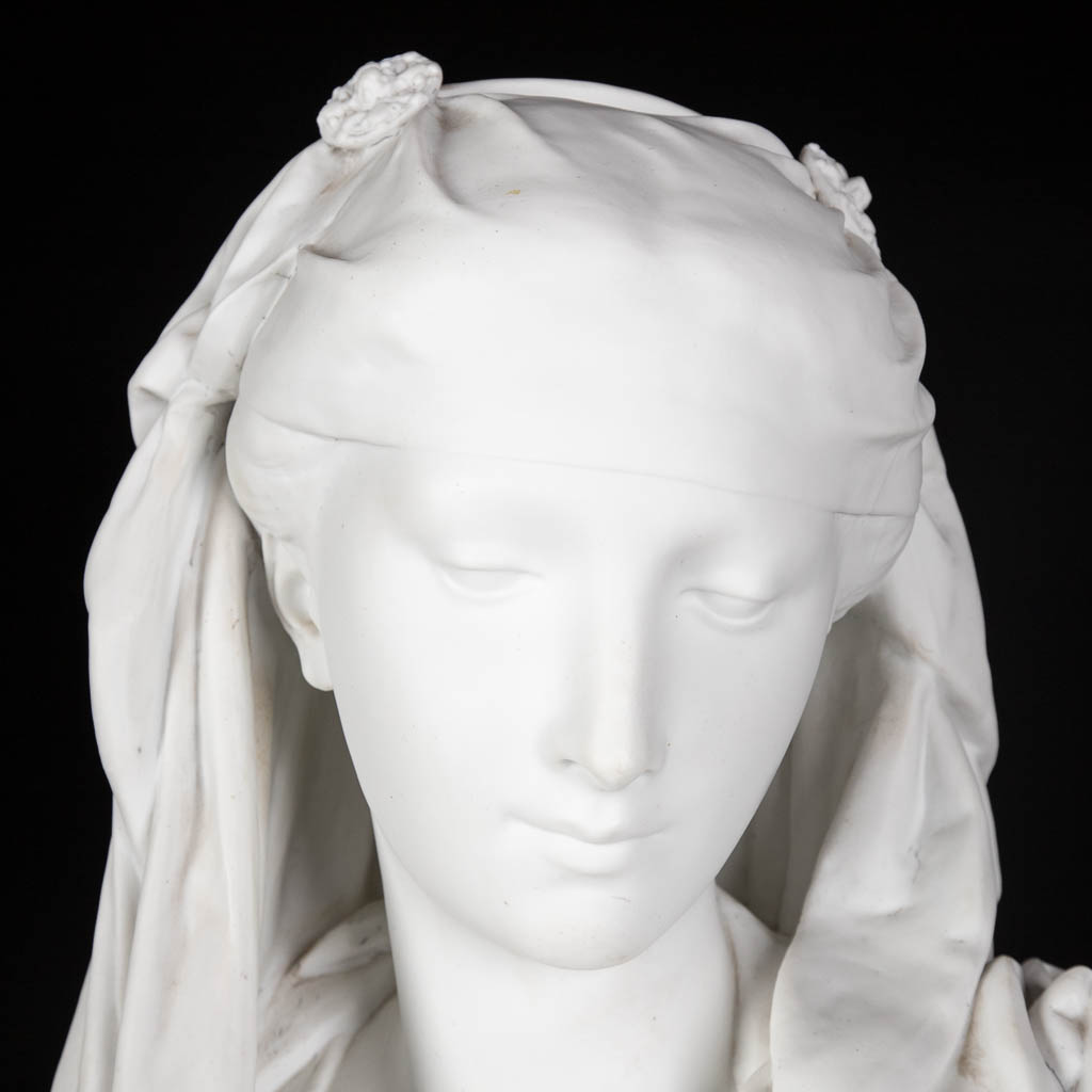 CARRIER-BELLEUSE (1824-1887) 'Bust of a lady' bisque porcelain. (D:23 x W:37 x H:66 cm) - Image 10 of 12