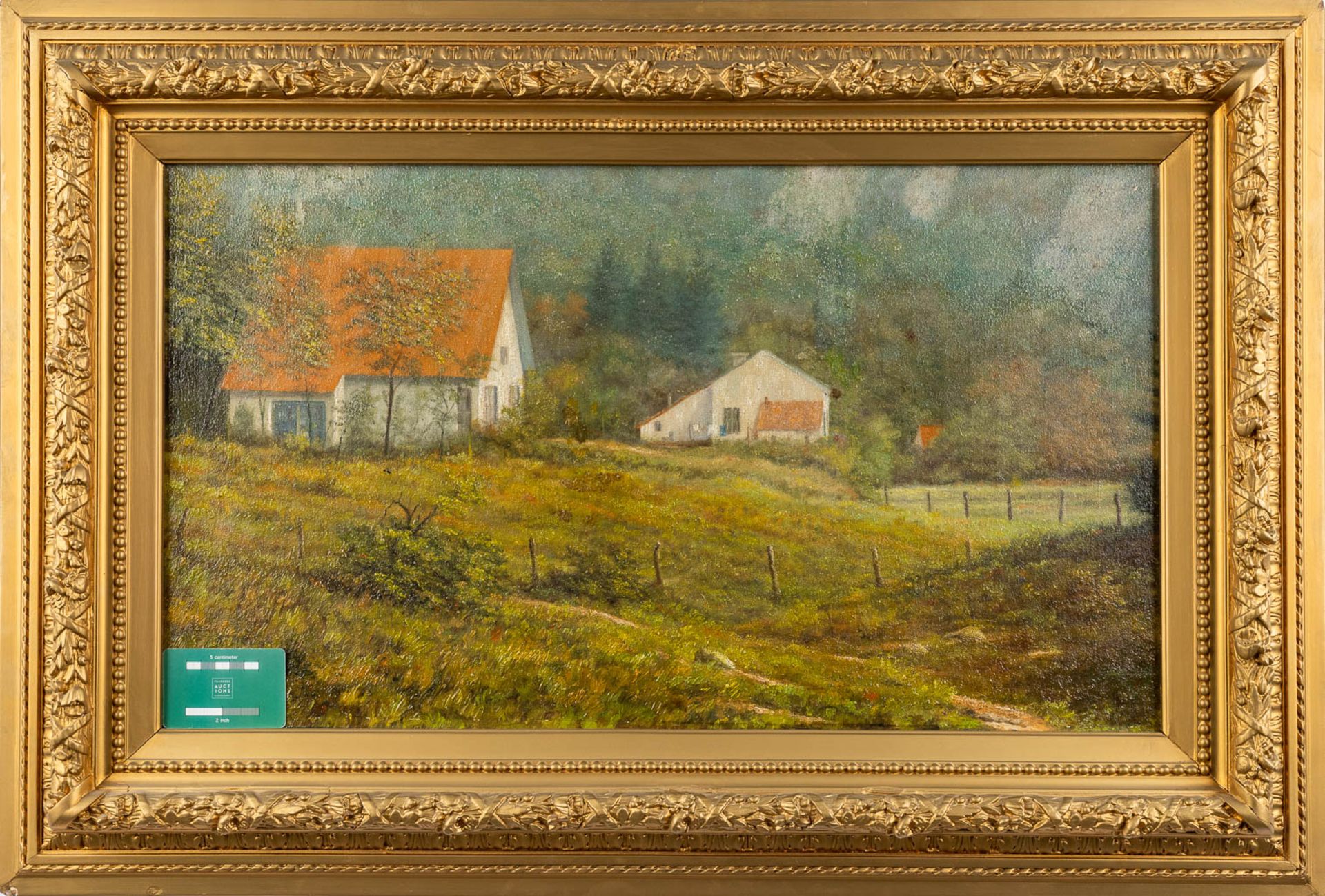 Prosper DE WIT (1862-1951) 'Landscape with a farmhouse' oil on canvas. (W:70 x H:40 cm) - Bild 2 aus 6