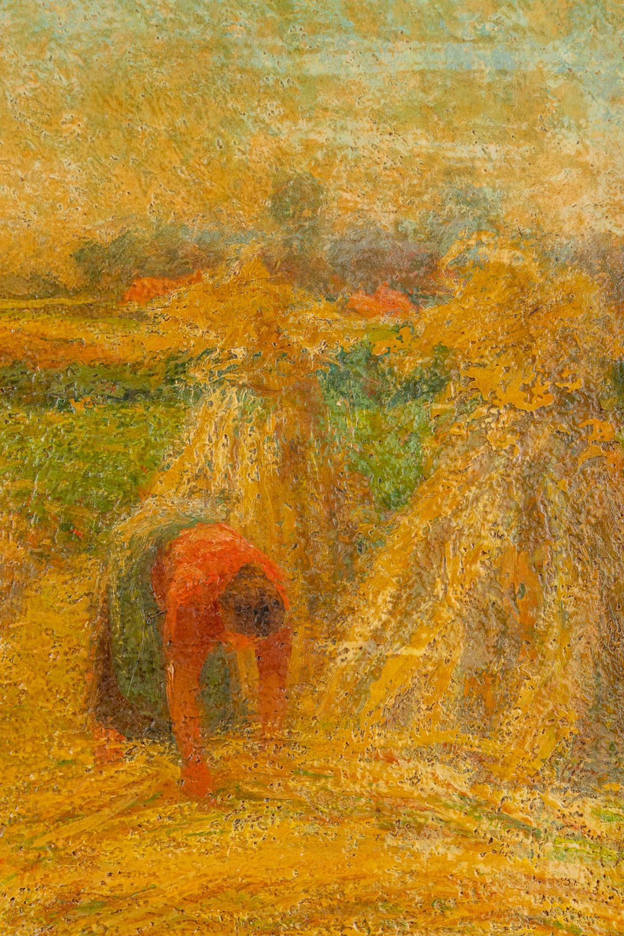 Jan-Baptist LESAFFRE (1864-1926) 'Farmer and family in the field' oil on panel. (W:90 x H:70 cm) - Image 7 of 10
