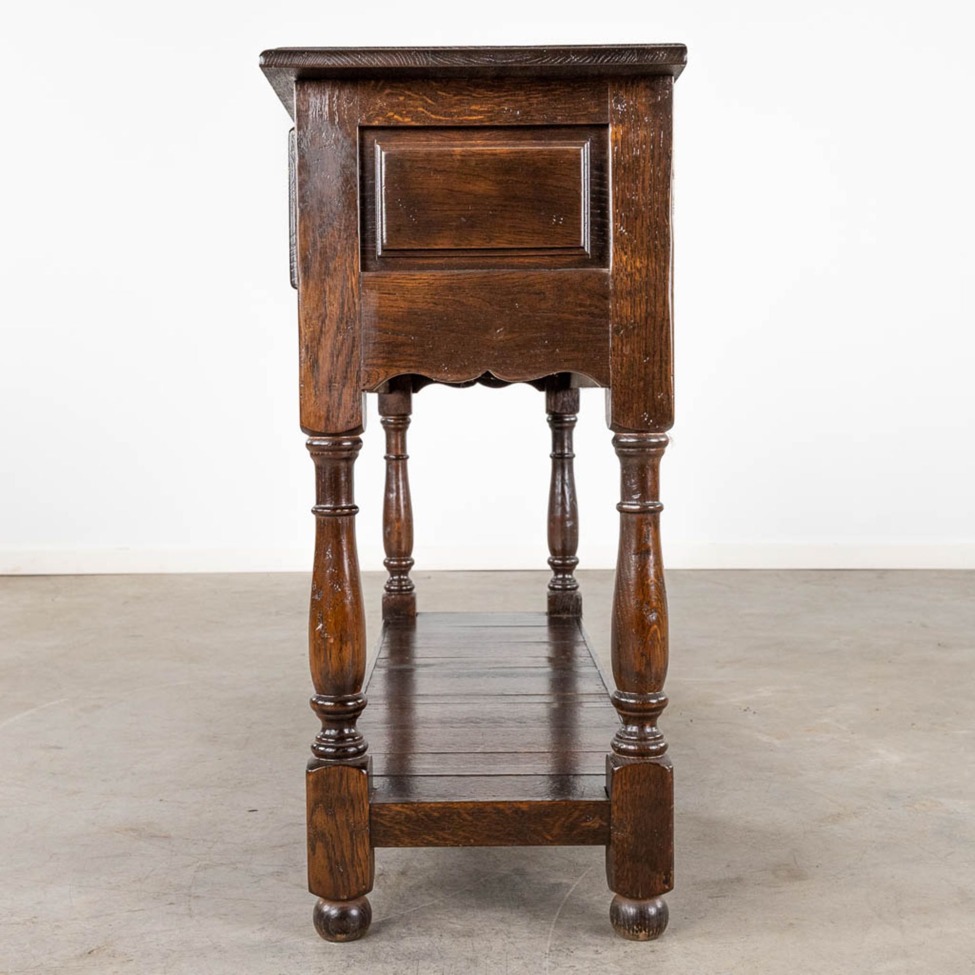 An English console table with 3 drawers. 20th C. (D:35 x W:120 x H:77 cm) - Image 7 of 8