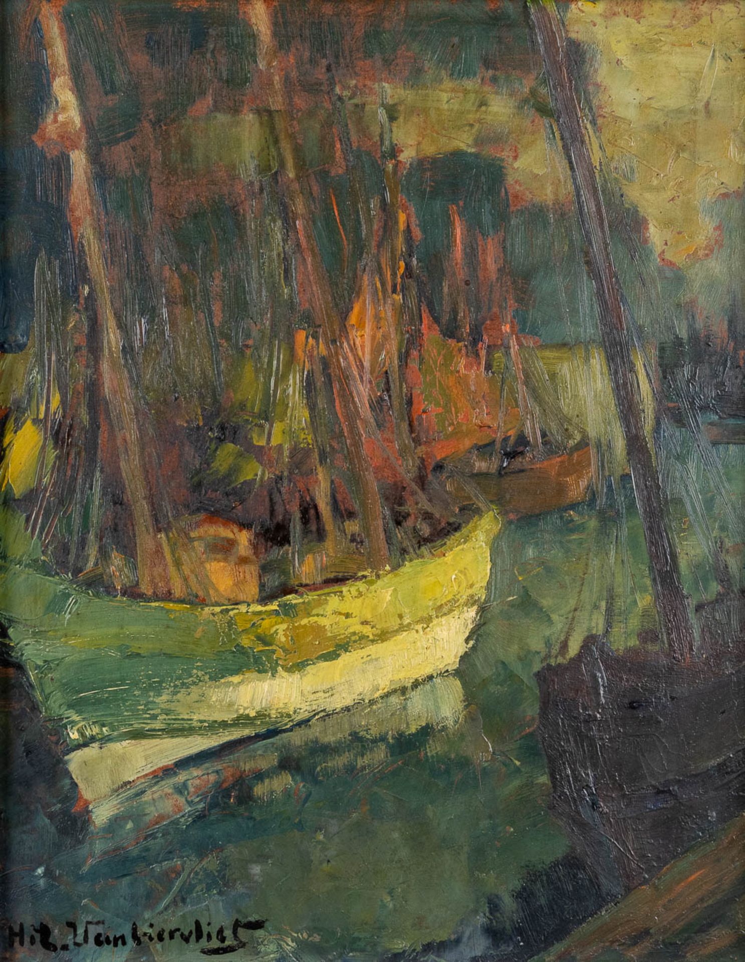 Hilaire VAN BIERVLIET (1891-1982) 'Boats & Winter Landscape' oil on board. (W:24 x H:30 cm) - Bild 7 aus 9