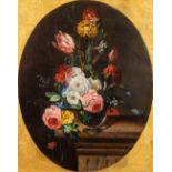 A flower still life painting, oil on canvas. 19th C. (W:44,5 x H:56 cm)