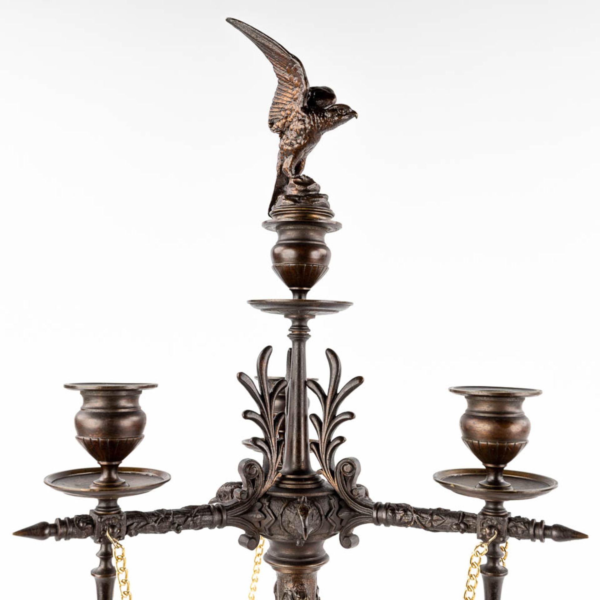 Jules MOIGNIEZ (1835-1894) 'Candelabra with birds and foxes' patinated bronze. (H:72 x D:24 cm) - Image 8 of 14