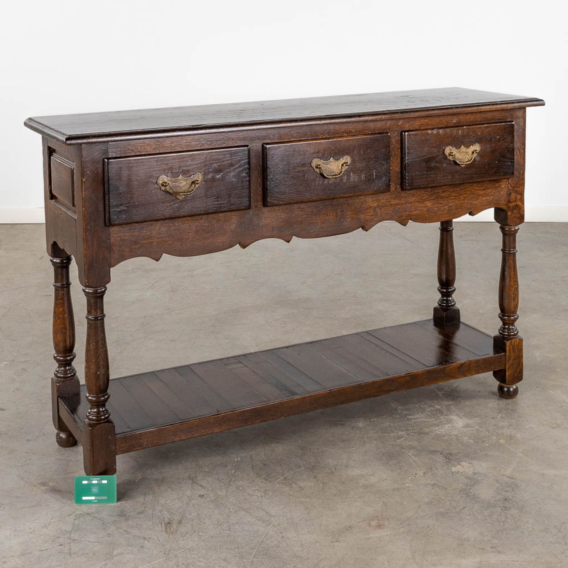 An English console table with 3 drawers. 20th C. (D:35 x W:120 x H:77 cm) - Image 2 of 8